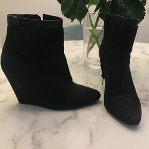 Vince Black Suede Wedge Booties